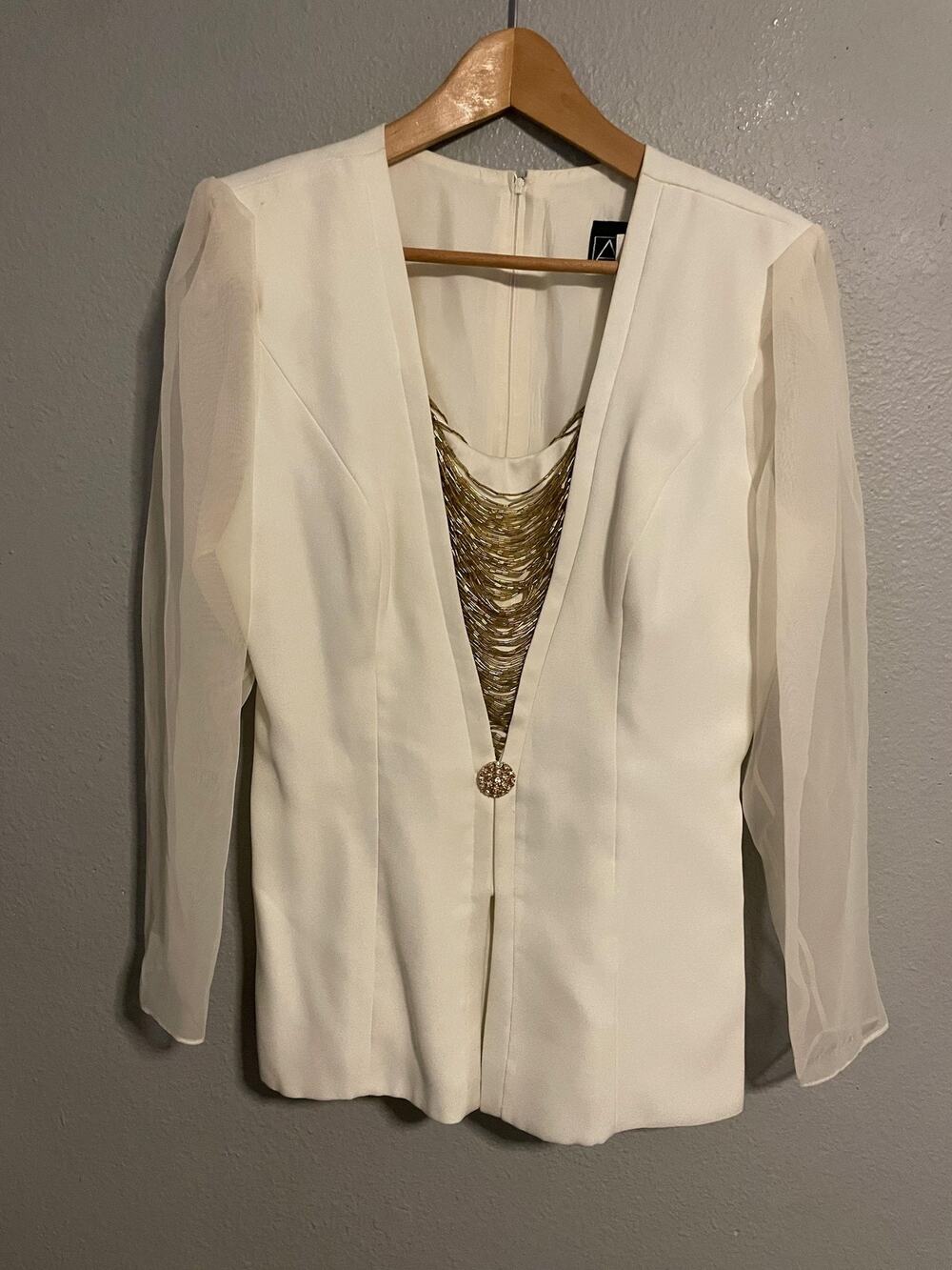 Alex Evenings Womens Top Size 8 White Beaded Sheer Sleeve Formal 90s FLAW